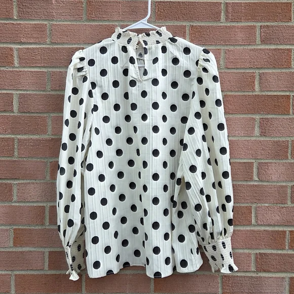 English Factory Polka Dot Smock Neck Blouse And Just Like That Charlotte York - Picture 5 of 7